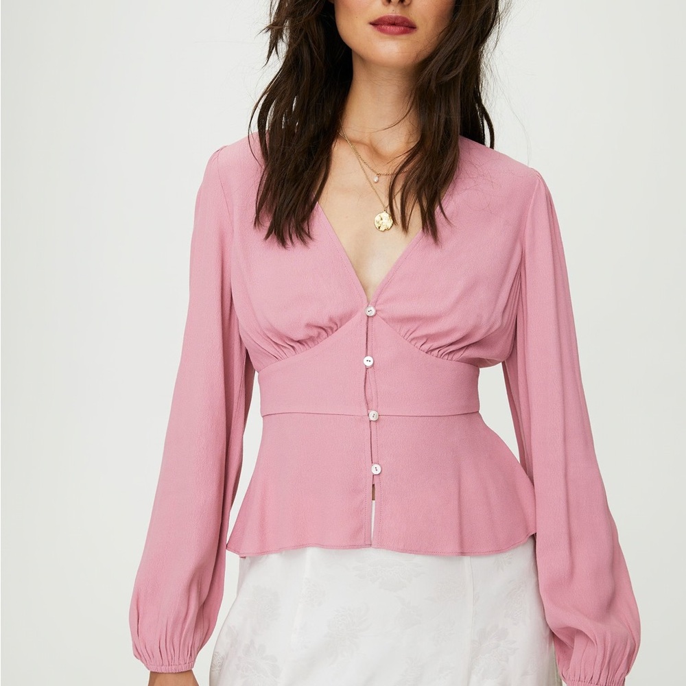 COPY - Wilfred Pink Fitted Peplum Blouse